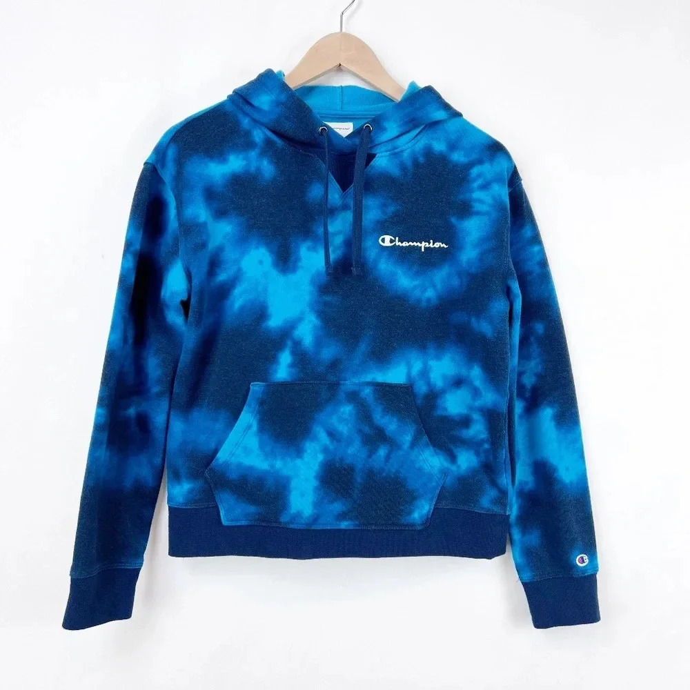 Champion Hoodie Blue & Black Tie-Dyed Pullover Hoodie Size M